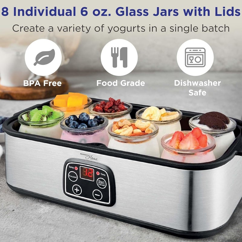 CULINARY CHEF Series MAGNAVOX HOME, Ultimate Probiotic Yogurt Maker with Adjustable Time & Temp Control - Make Trillions of Live Probiotics with 8 GLASS JARS - Greek Yogurt Maker - Image 5